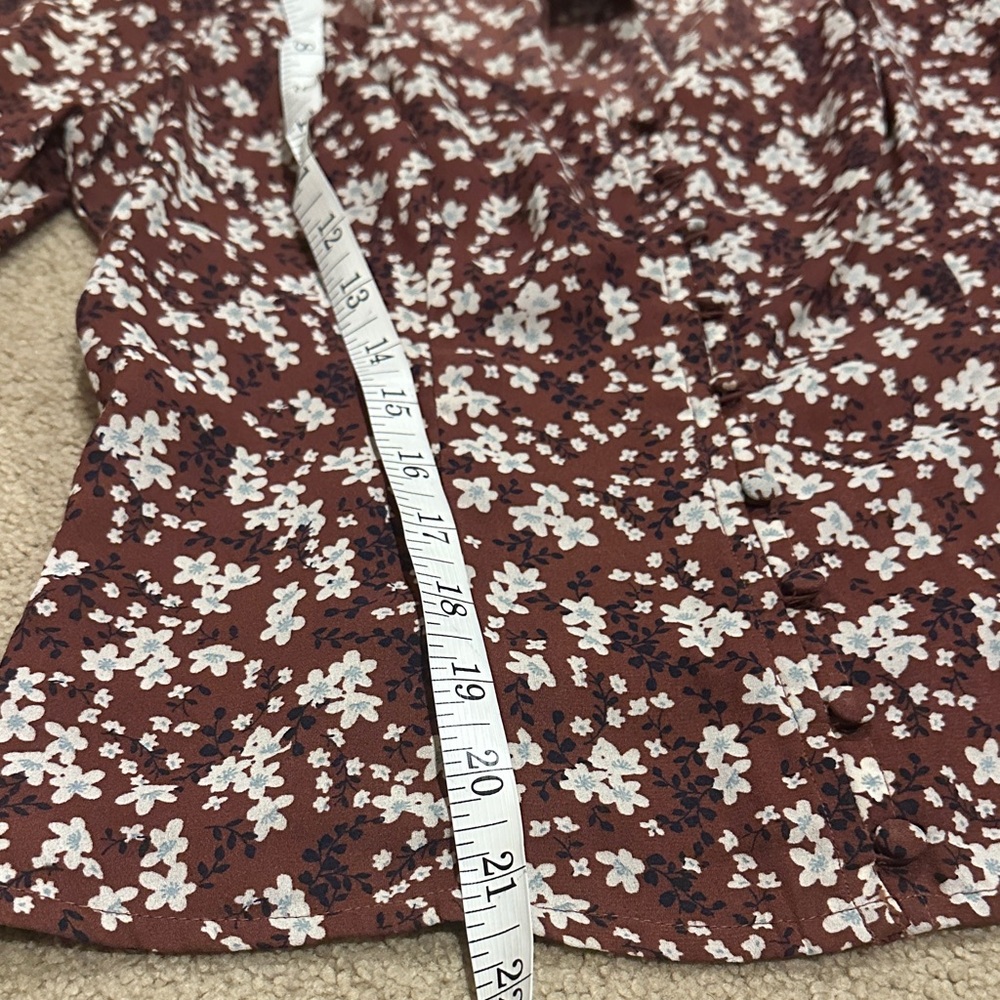 Abercrombie & Fitch Brown Floral Square Neck Puff Sleeve Blouse - Picture 7 of 10
